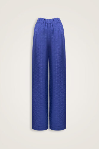 Iman Kare Night Blue Jacquard Silk Trousers 