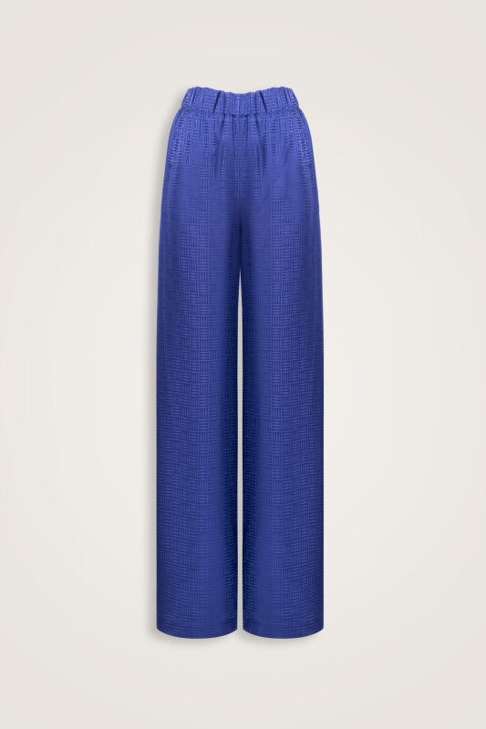 Iman Kare Night Blue Jacquard Silk Trousers - 1