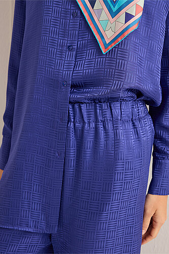 Iman Kare Night Blue Jacquard Silk Trousers - 3