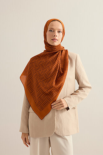  İman Kare Safran Krep İpek Gömlek Şalı 70x210 - Imannoor (3)