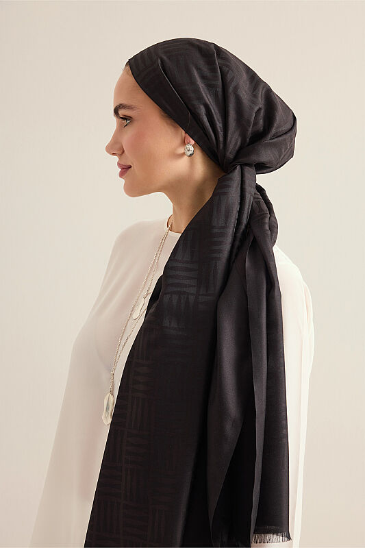 İman Kare Siyah İpek Şal 70x210 - 5