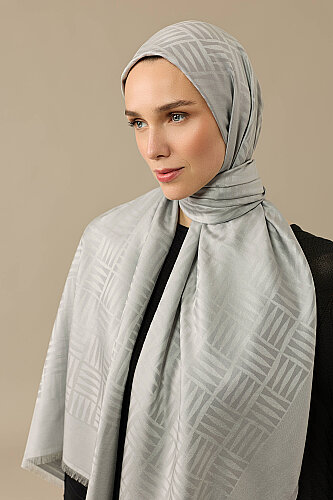 Iman Kare Gri İpek Şal 70x210 - Imannoor (3)