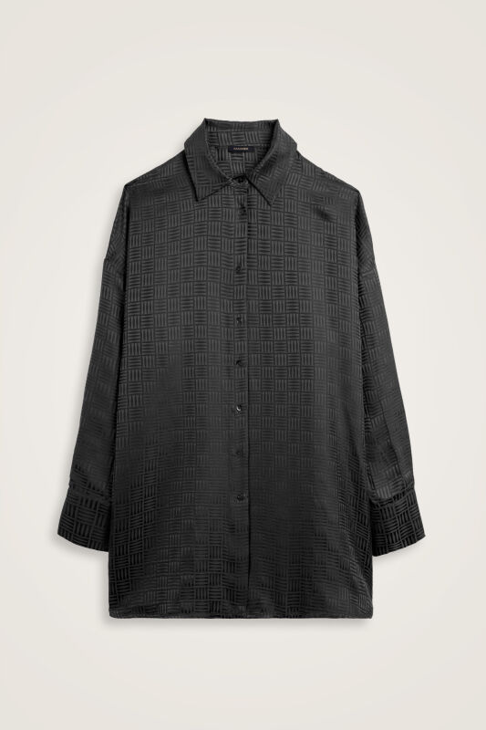 Iman Square Black Jacquard Silk Shirt - 1