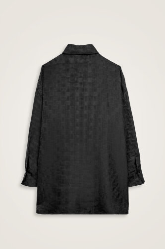Iman Square Black Jacquard Silk Shirt - 3