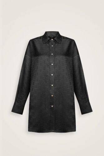 Iman Square Black Silk Pajama Shirt - 2