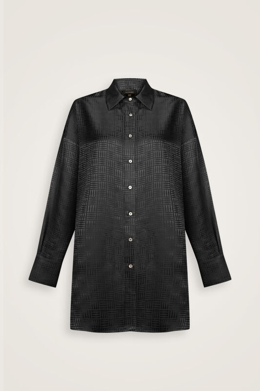 Iman Square Black Silk Pajama Shirt - 2