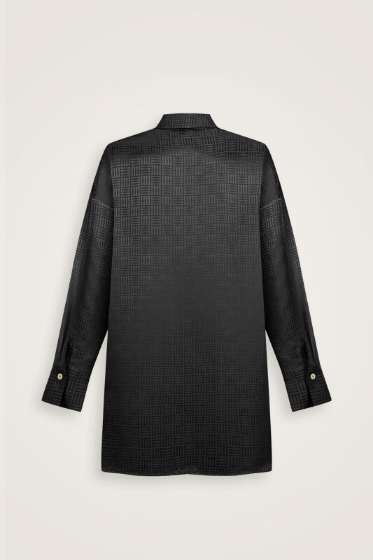 Iman Square Black Silk Pajama Shirt - 4