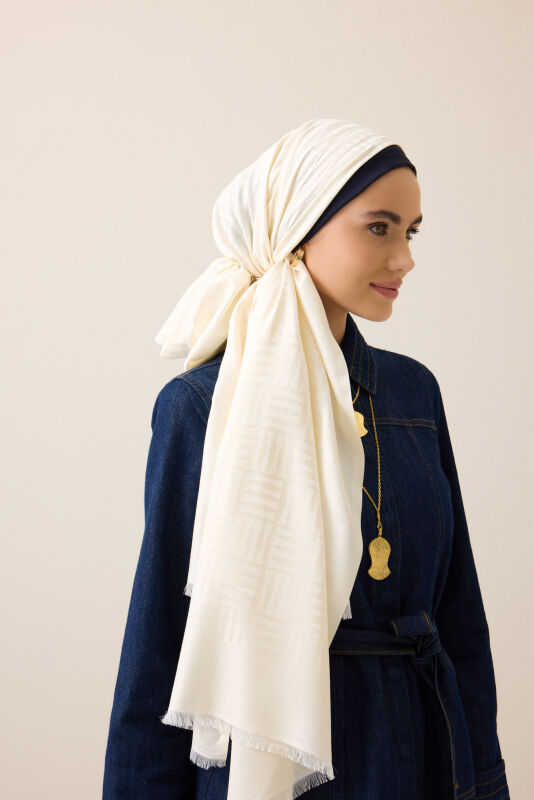 Iman Square Bone Silk Shawl - 1