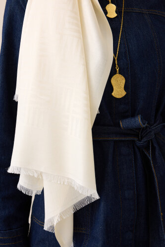 Iman Square Bone Silk Shawl - 5