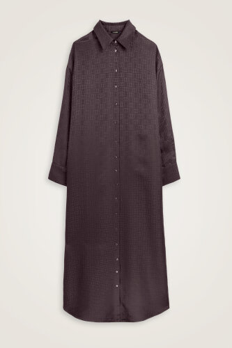 Iman Square Brown Jacquard Silk Shirt Dress 