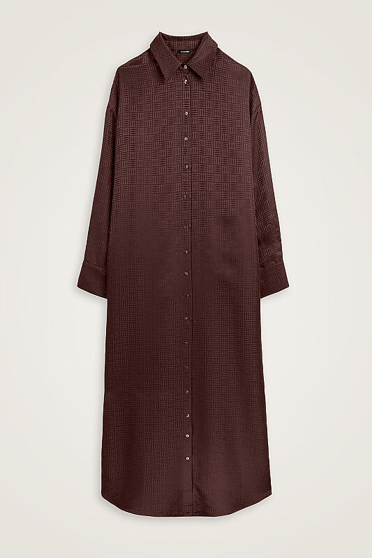 Iman Square Brown Jacquard Silk Shirt Dress - 2