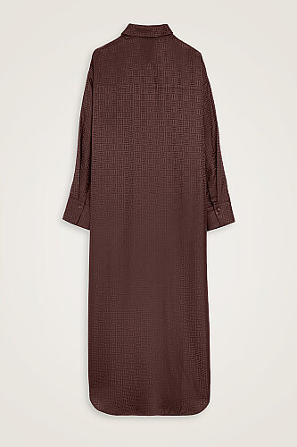Iman Square Brown Jacquard Silk Shirt Dress - 4