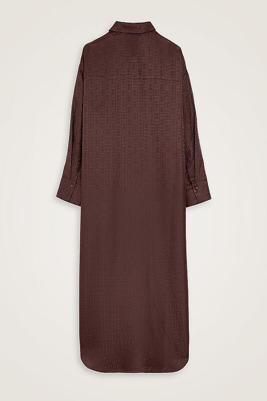 Iman Square Brown Jacquard Silk Shirt Dress - 4