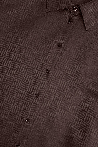 Iman Square Brown Jacquard Silk Shirt Dress - 6
