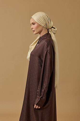 Iman Square Brown Jacquard Silk Shirt Dress - 5