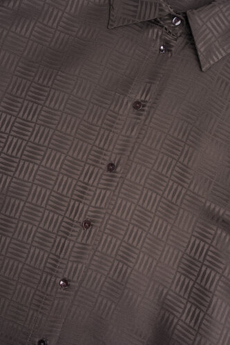 Iman Square Brown Jacquard Silk Shirt - 2