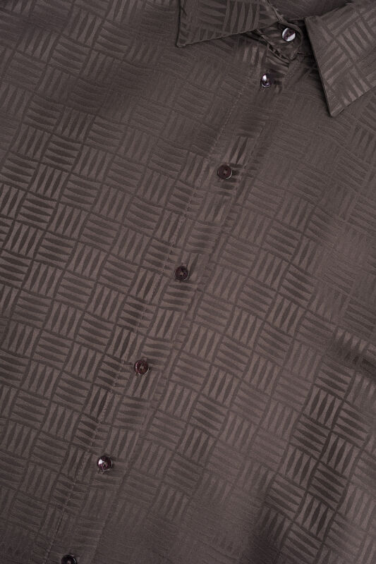 Iman Square Brown Jacquard Silk Shirt - 2