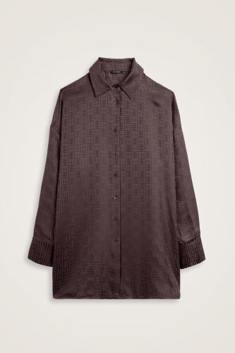 Iman Square Brown Jacquard Silk Shirt - 1