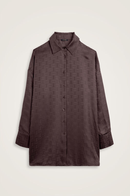 Iman Square Brown Jacquard Silk Shirt - 1