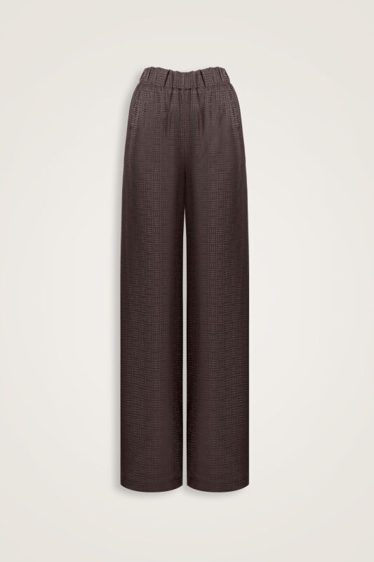 Iman Square Brown Jacquard Silk Trousers - 1