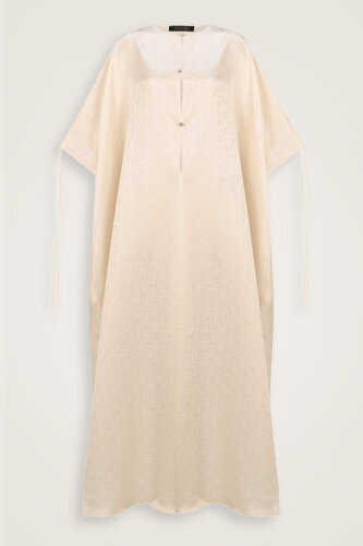 Iman Square Cream Silk Abaya - 2