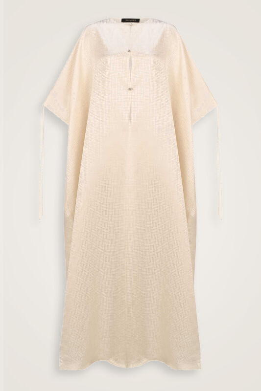 Iman Square Cream Silk Abaya - 2