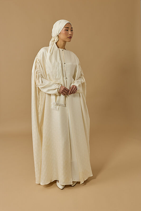 Iman Square Cream Silk Abaya - 2