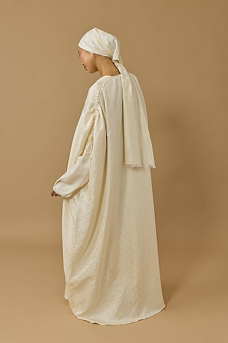 Iman Square Cream Silk Abaya - 5