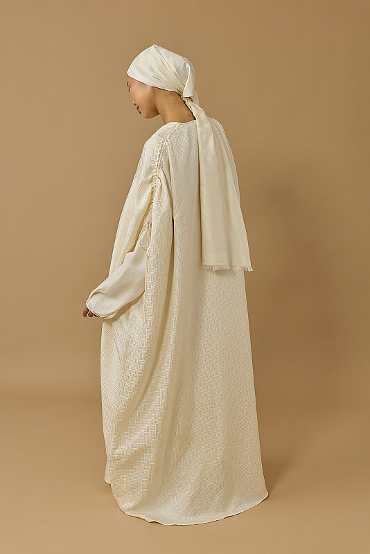 Iman Square Cream Silk Abaya - 5