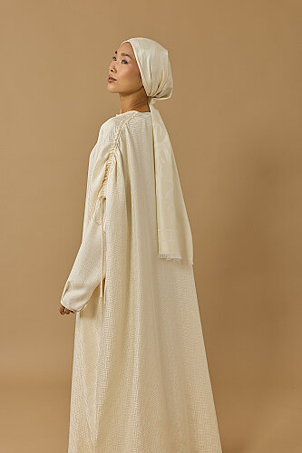 Iman Square Cream Silk Abaya - 6
