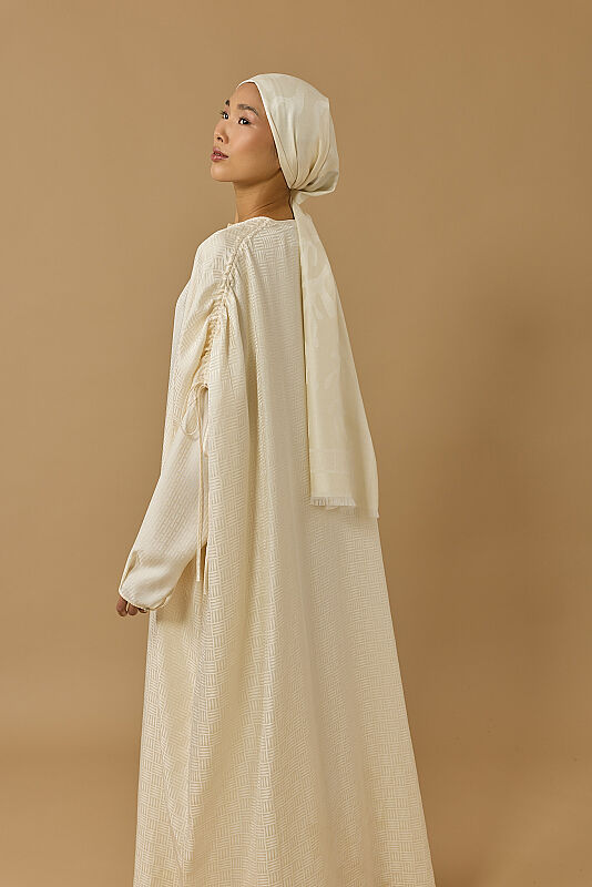 Iman Square Cream Silk Abaya - 6