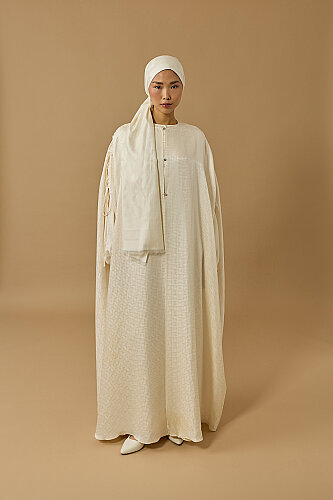 Iman Square Cream Silk Abaya - 7