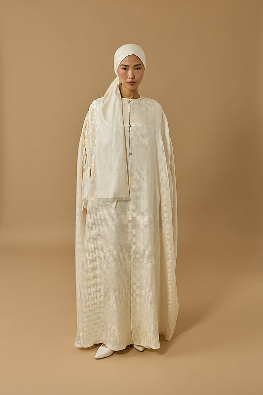 Iman Square Cream Silk Abaya - 7