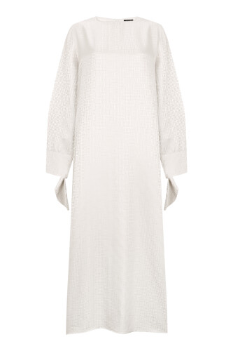Iman Square Cuff Detailed Cream Dress - 1
