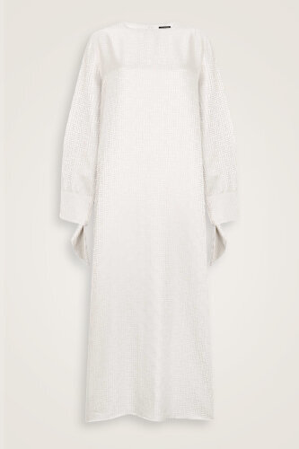 Iman Square Cuff Detailed Cream Dress 