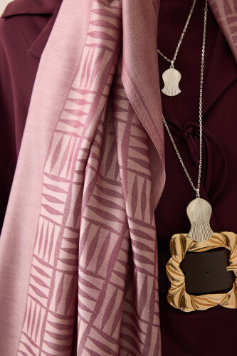 Iman Square Dusty Rose Silk Shawl - 5