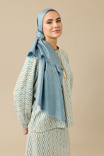 Iman Square Light Blue Silk Scarf - 5