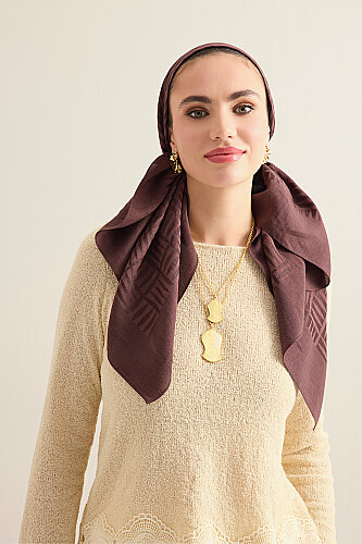Iman Square Naia Cotton Scarf Brown - Imannoor (3)