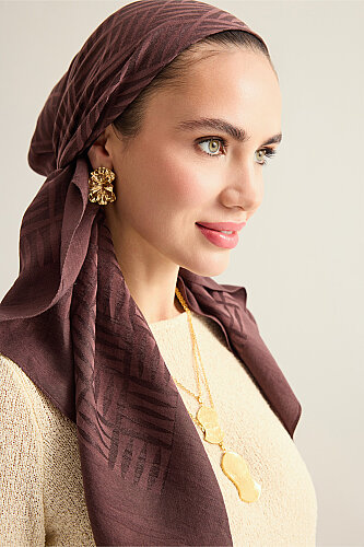 Iman Square Naia Cotton Scarf Brown - Imannoor