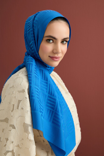 Iman Square Naia Cotton Shawl Blue - 1