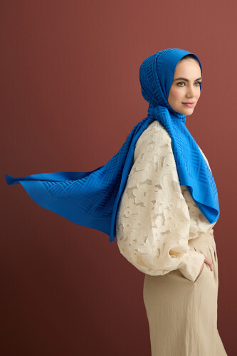 Iman Square Naia Cotton Shawl Blue - 3