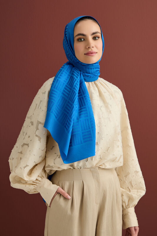 Iman Square Naia Cotton Shawl Blue - 5