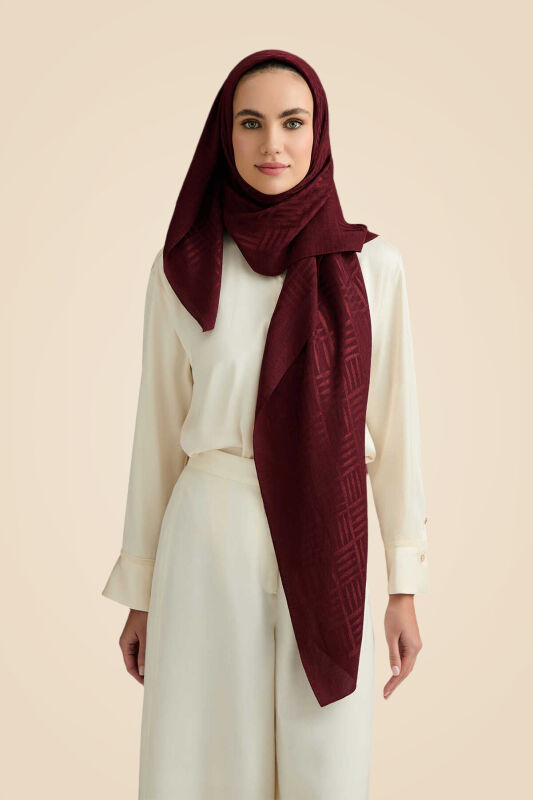 Iman Square Naia Cotton Shawl Burgundy - 3
