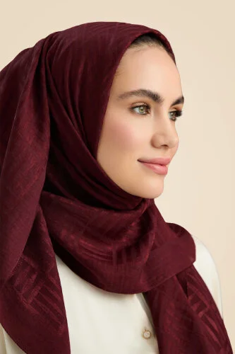 Iman Square Naia Cotton Shawl Burgundy - 5