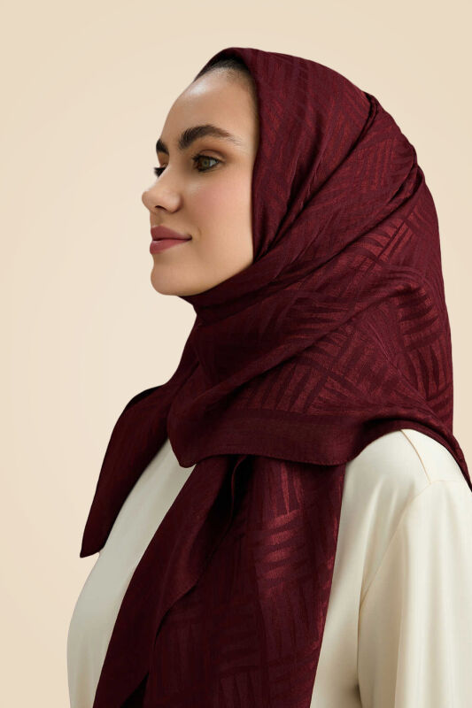 Iman Square Naia Cotton Shawl Burgundy - 1