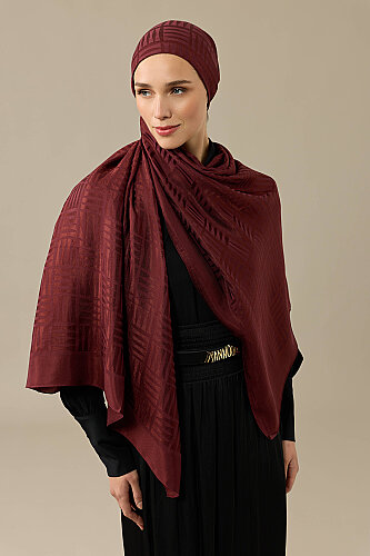 Iman Square Naia Cotton Shawl Burgundy - Imannoor