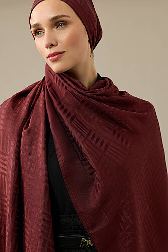 Iman Square Naia Cotton Shawl Burgundy - Imannoor (3)