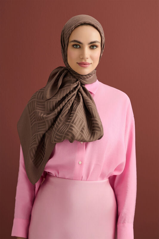 Iman Square Naia Cotton Shawl L.Brown - 3