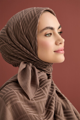 Iman Square Naia Cotton Shawl L.Brown - 6