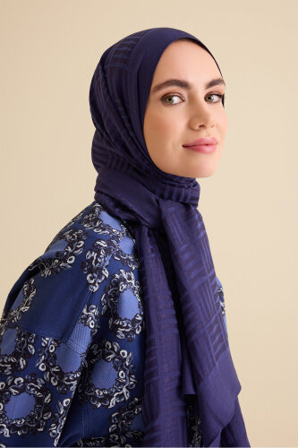 Iman Square Naia Cotton Shawl Navy - 5